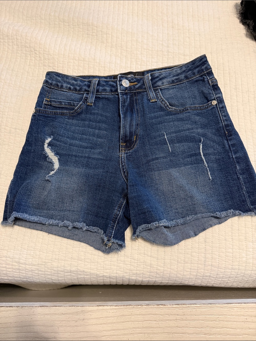 Just Black Dark Blue Distressed High-Rise Jean Shorts